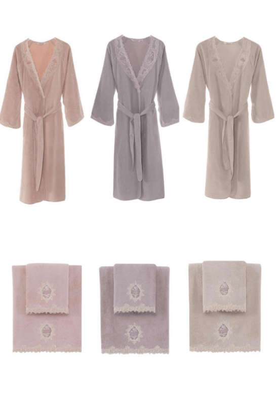 Bademantel DESTAN + Handtuch + Badetuch + box