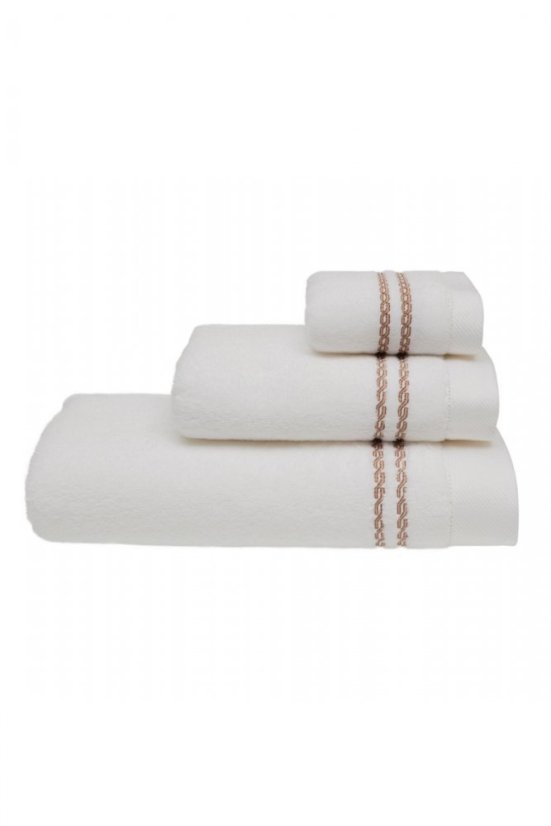 Prosop CHAINE 50 x100 cm - Culoare: Alb – Broderie bej