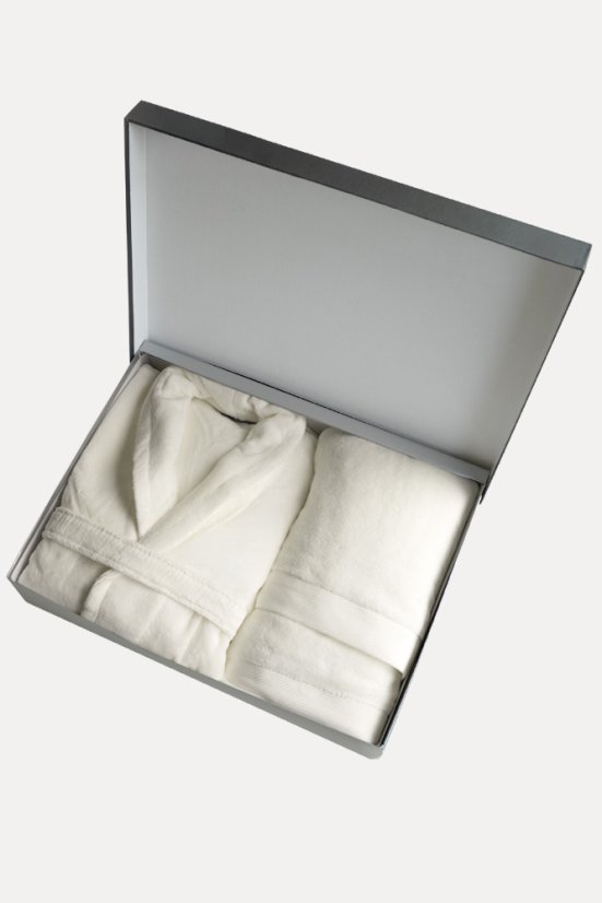 Unisex chalatas MICRO COTTON + rankšluostis + vonios rankšluostis + dovanų dėžutė