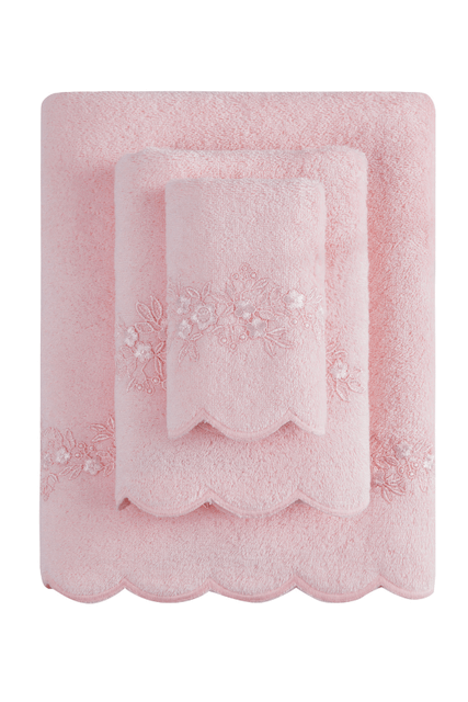 Badetuch SILVIA mit Spitze 85x150 cm - Farbe: Rosa / Pink