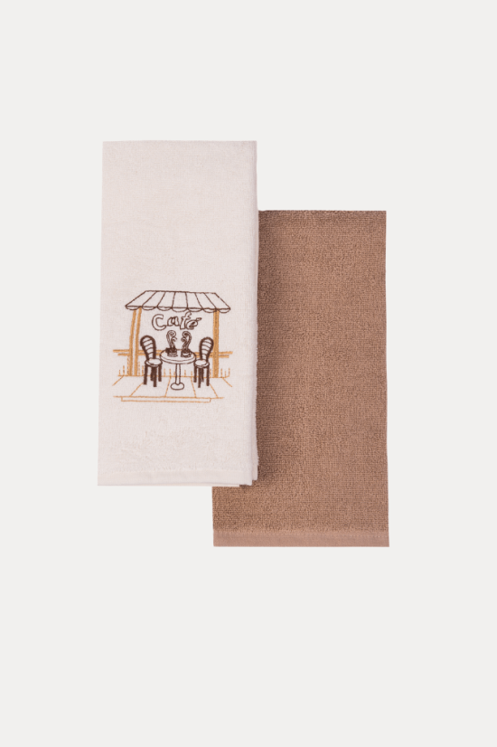 Geschirrtücher CAFE, 2 St. - Abmessung: Set (2 St., 40x60 cm), Farbe: Creme-Mustard