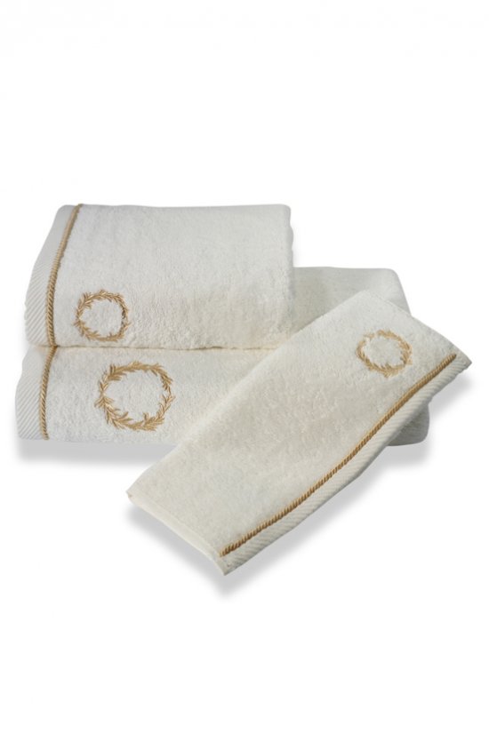 Herrenbademantel SEHZADE in einer Geschenkverpackung + Handtuch + Schlappen - Größe: M + Schlappen (40/42) + Handtuch + Box, Farbe: Sahne-Stickerei in Gold / Gold embroidery