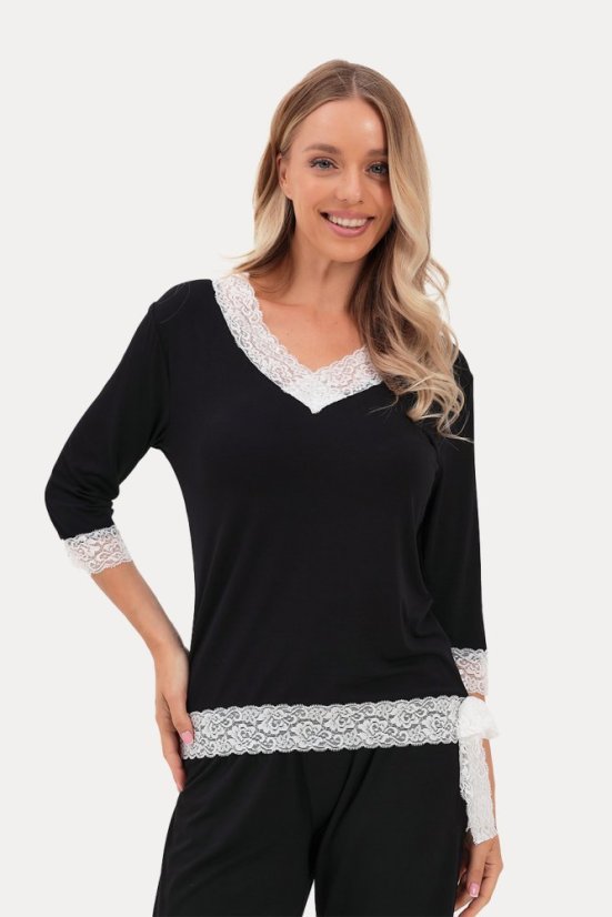 Pijamale femei ROZALIE din bambus - Mărime: L, Culoare: Negru / Black