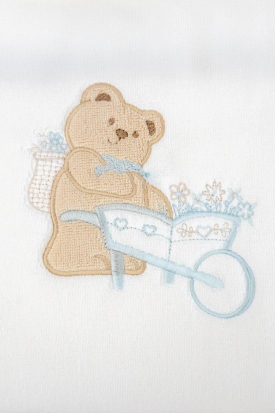 Geschenkset für Kinder Hand- und Badetücher POURTOL, 2 St. - Abmessung: Set (Handtuch 50x90cm, Badetuch 70x130cm), Farbe: Sahne / Blau Stickerei