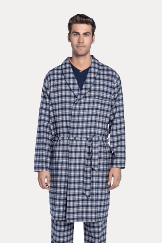 Męski flanelowy szlafrok PABLO - Rozmiar: XL, Kolor: Ciemnoniebieski