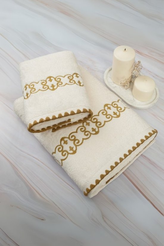 Set cadou prosop și prosop de corp MONDRIAN, 2 buc - Culoare: Alb crem / Ecru