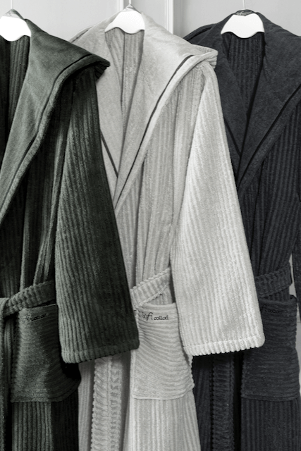Damen- und Herrenbademantel STRIPE mit Kapuze - Größe: L, Farbe: Khaki