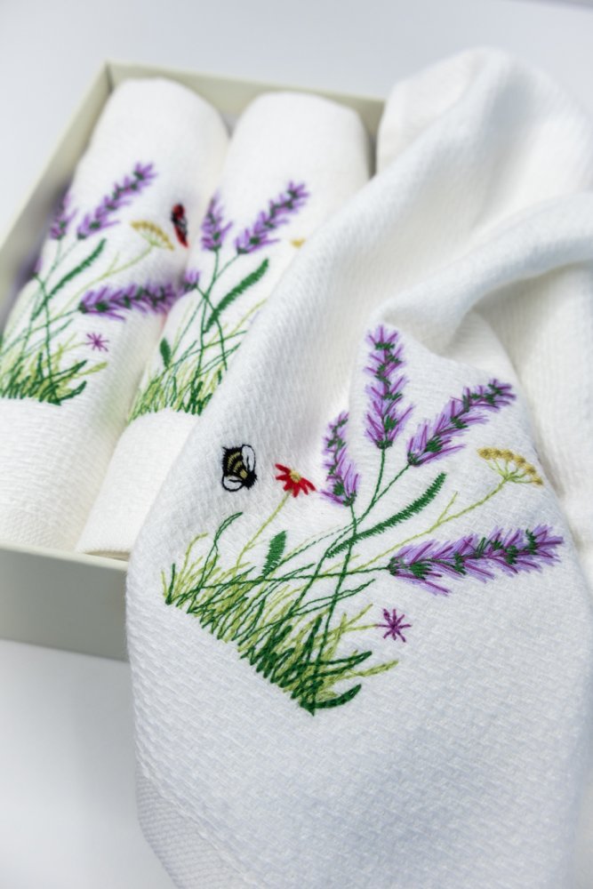 Kuchyňské utěrky SECRET GARDEN, 3 ks Bílá Sada