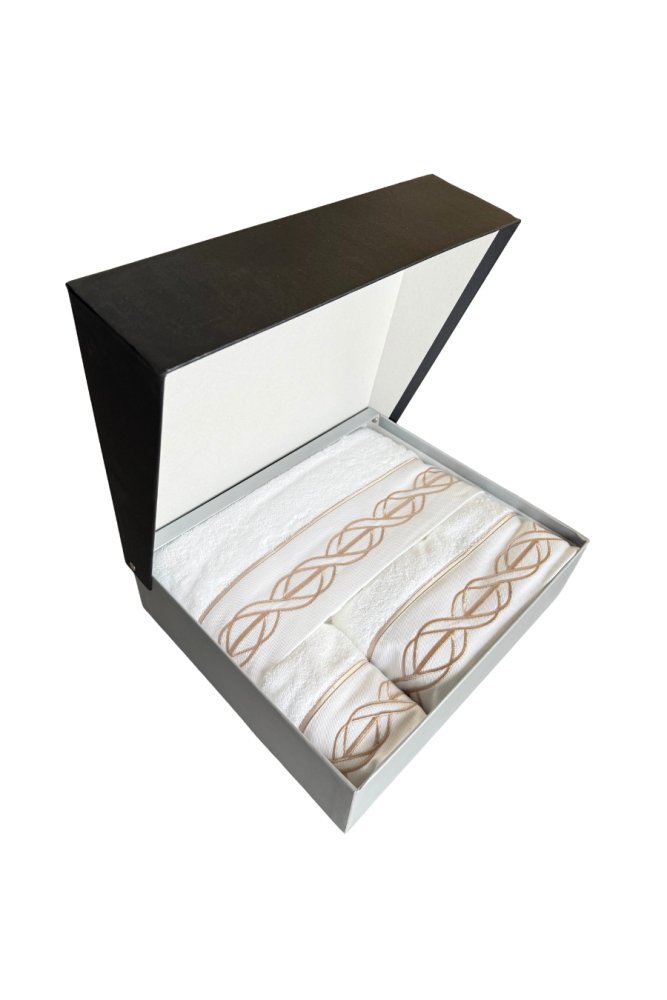 Set cadou prosoape și prosoape de corp VITA, 3 buc Alb – Broderie bej
