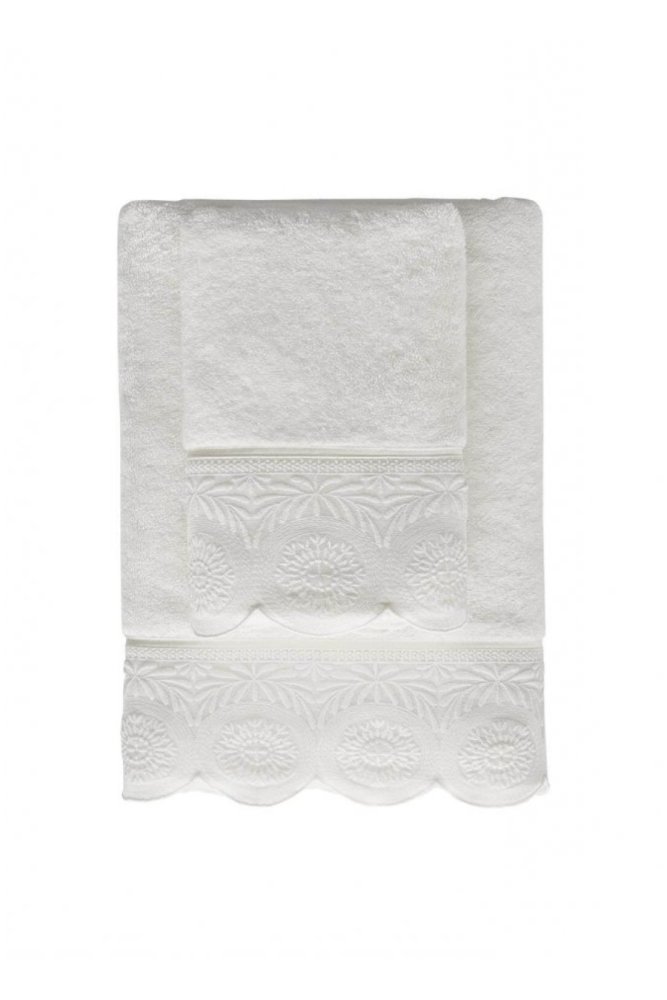 Prosop de baie QUEEN cu dantela 85x150 cm Alb crem / Ecru