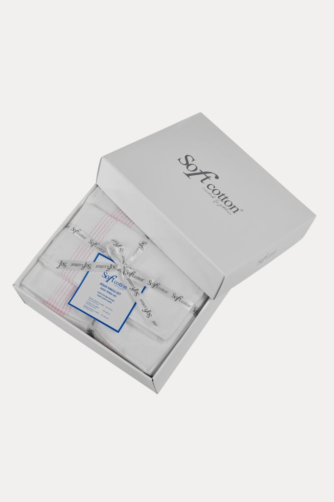 Set cadou prosoape și prosop de corp AQUA, 5 buc Alb – Broderie roz