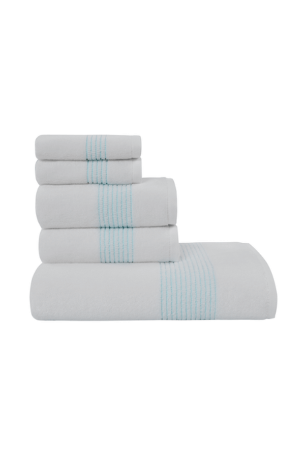 Soft Cotton Dárková sada ručníků a osušky AQUA, 5 ks  Bílá / tyrkysová  výšivka