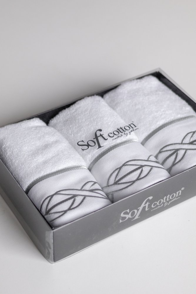 Set cadou de prosoape mici VITA, 3 buc Alb – Broderie gri