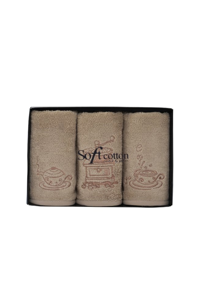 Prosoape de bucătărie COFFEE, 3 buc Alb crem / Ecru