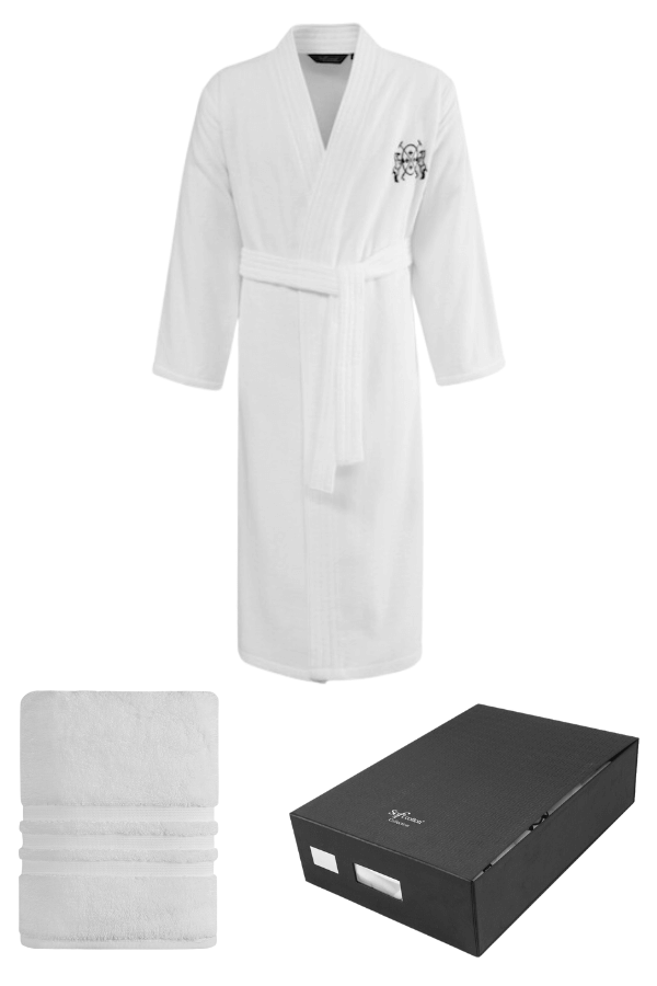 Pánský župan SMART v dárkovém balení s ručníkem M + ručník 50x100cm + box Bílá