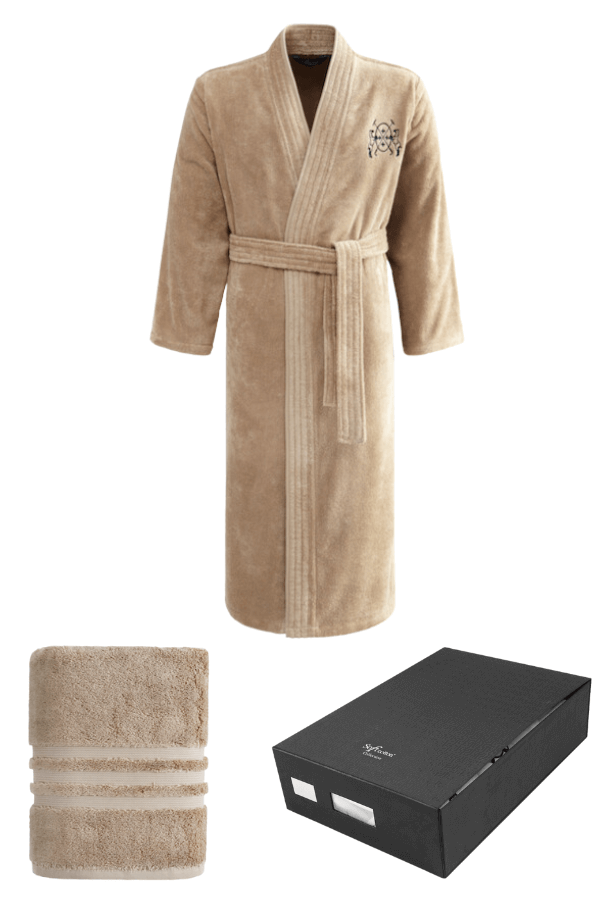 Pánský župan SMART v dárkovém balení s ručníkem XL + ručník 50x100cm + box Béžová