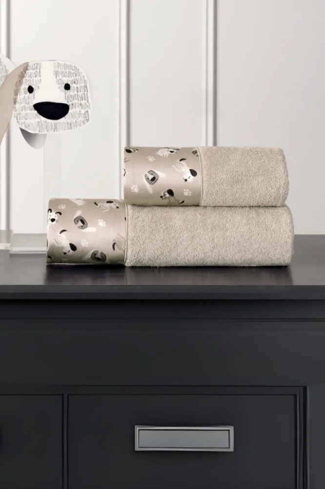 Set cadou pentru copii, prosop și prosop de corp BEAGLE, 2 buc Bej