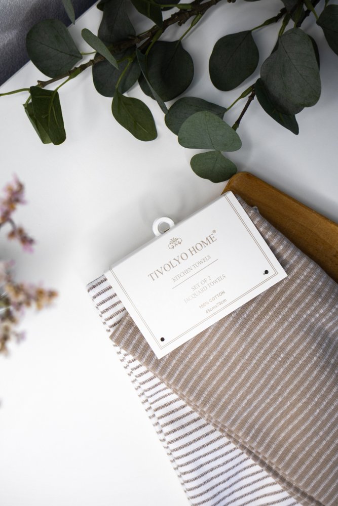 Prosoape de bucătărie LINES, 2 buc Bej / Beige Set (2 buc, 45x70 cm)