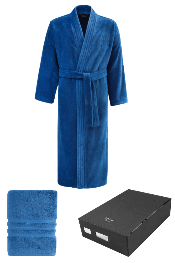Pánský župan SMART v dárkovém balení s ručníkem L + ručník 50x100cm + box Modrá