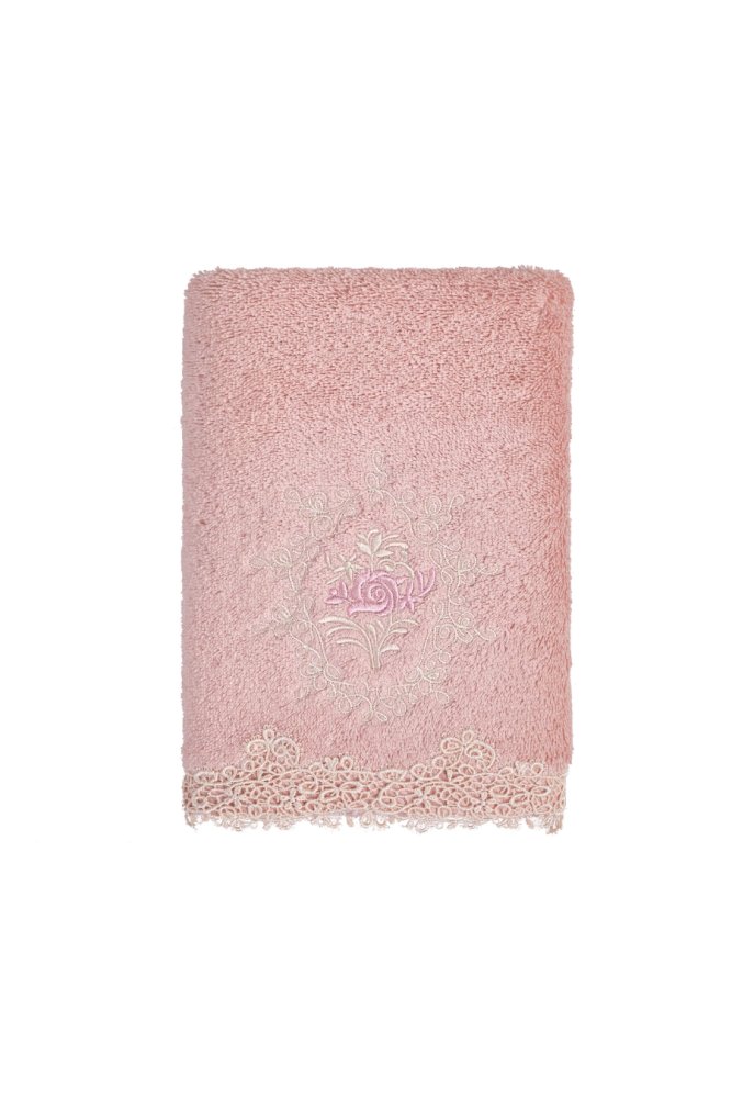 Prosop DESTAN cu dantela 50x100cm Roz pal / Dusty rose