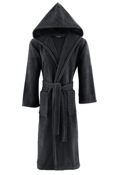 Damen- und Herrenbademantel STRIPE mit Kapuze L Schwarz Anthrazit / Black anthracite