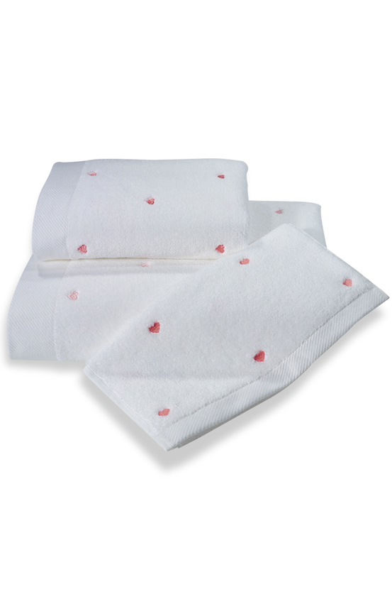 Soft Cotton Dárkové balení ručníků a osušky MICRO LOVE, 3 ks  Bílá / růžové srdíčka