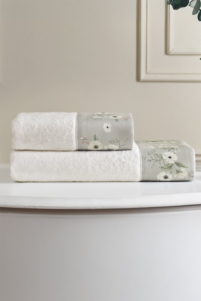 Set prosop și prosop de corp CREMONA, 2 buc Alb – Broderie gri Set