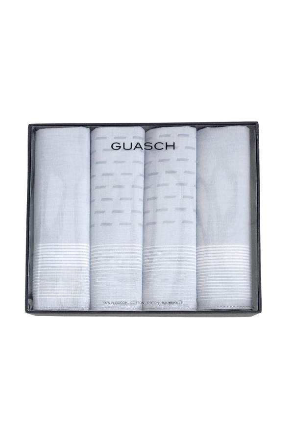 Bavlněné pánské kapesníky CHARON, 4 ks V dárkovém boxu 4 ks Světle modrá Sada (3 ks, 30x30 cm)