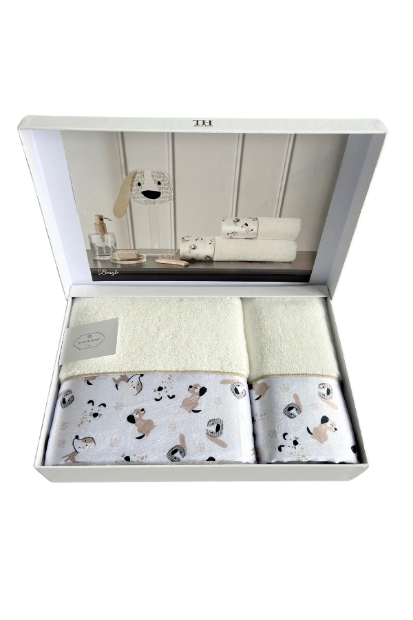 Dětská dárková sada ručník a osuška BEAGLE, 2 ks Bílá