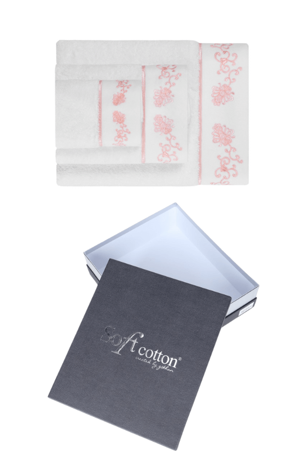 Dárková sada ručníků a osušky DIARA, 3 ks Bílá / růžová výšivka