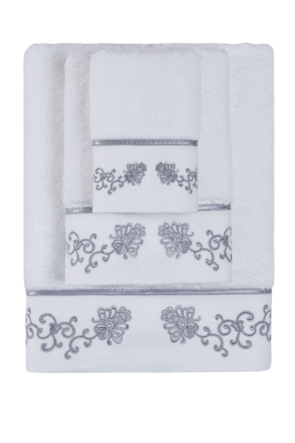 Malý ručník DIARA 30 x 50 cm Bílá / šedá výšivka