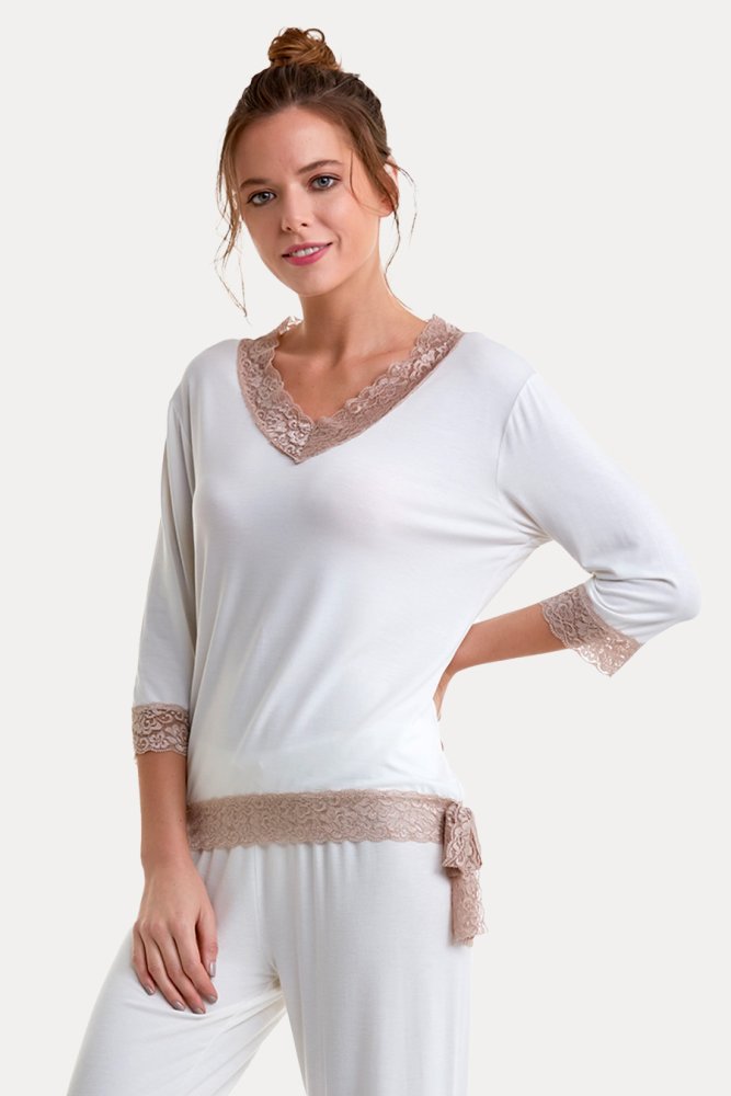 Pijamale femei ROZALIE din bambus XL Crem