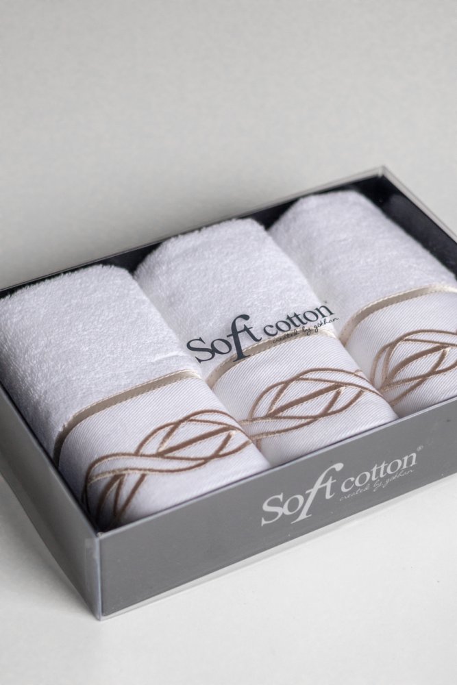 Set cadou de prosoape mici VITA, 3 buc Alb – Broderie bej