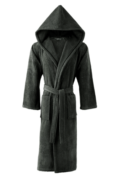 Damen- und Herrenbademantel STRIPE mit Kapuze L Khaki