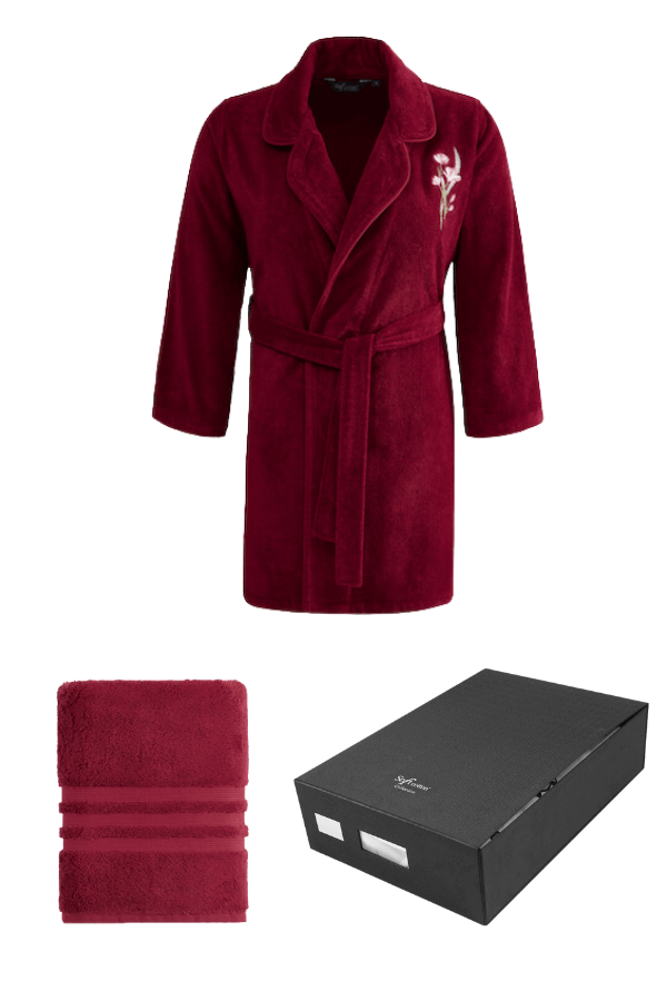 Krátký dámský župan LILLY v dárkovém balení s ručníkem XL + ručník 50x100cm + box Fuchsiová