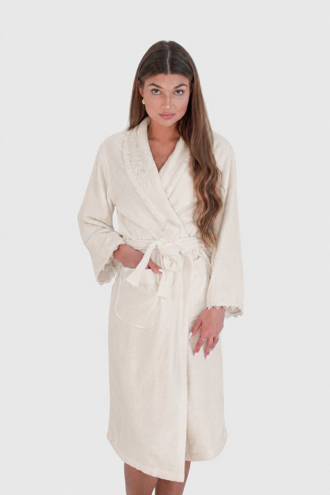 Halat elegant pentru femei PERLA, in cutie cadou XL Alb crem / Ecru