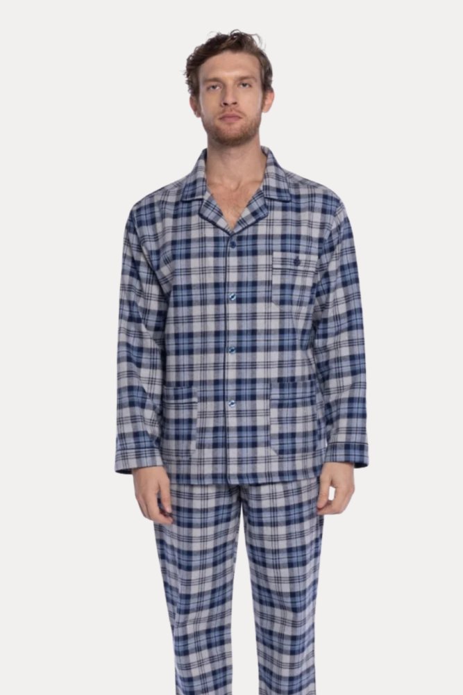 Pijamale din flanel pentru bărbați PAULO XL Albastru închis / Navy