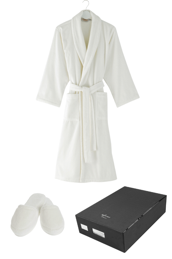 Unisex-bademantel MICRO COTTON  + Schlappen XXL + Schlappen (42/44) + Geschenkverpackung Sahne / Ecru