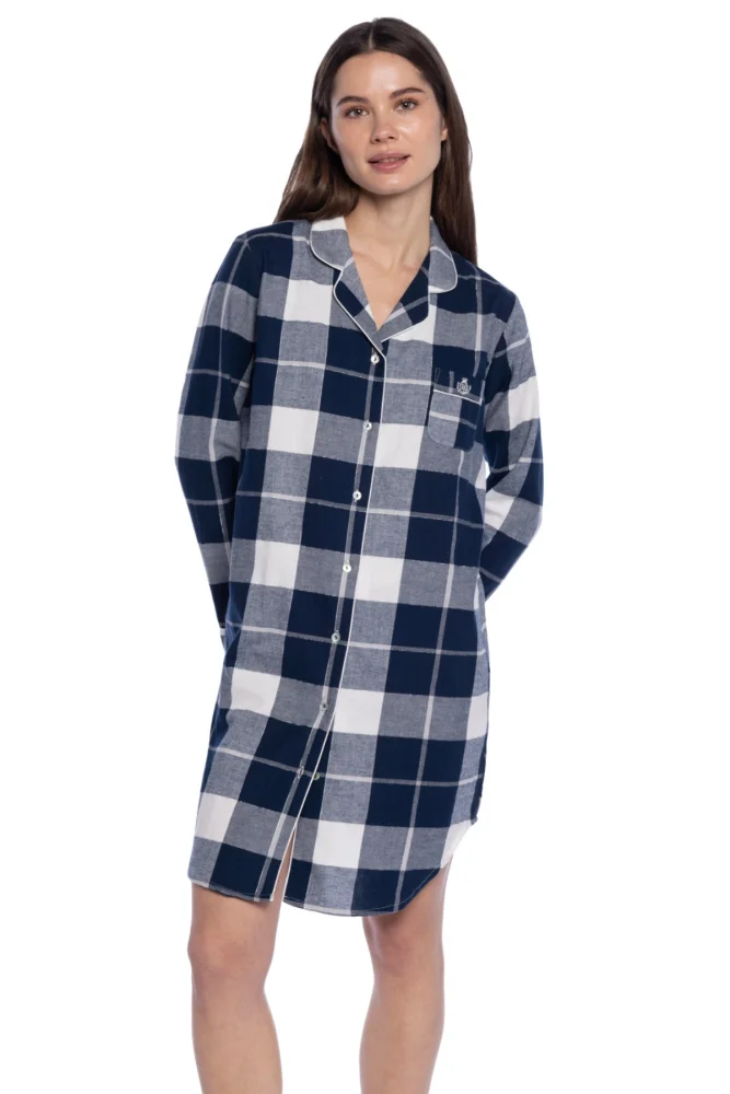 Damennachthemd aus Flanell TERESA L Dunkelblau / Navy