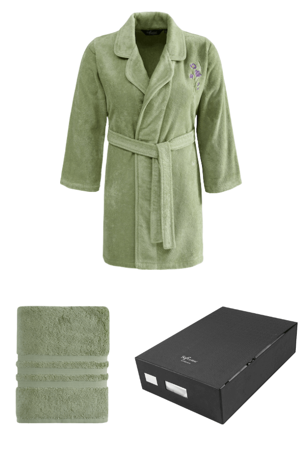 Levně Krátký dámský župan LILLY v dárkovém balení s ručníkem Světle zelená L + ručník 50x100cm + box