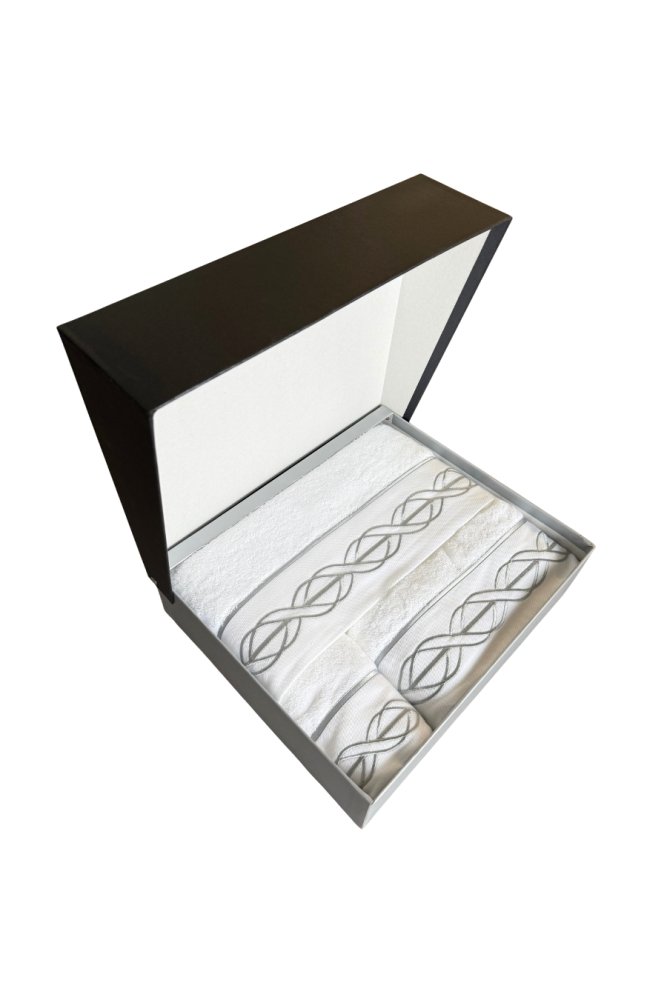 Set cadou prosoape și prosoape de corp VITA, 3 buc Alb – Broderie gri