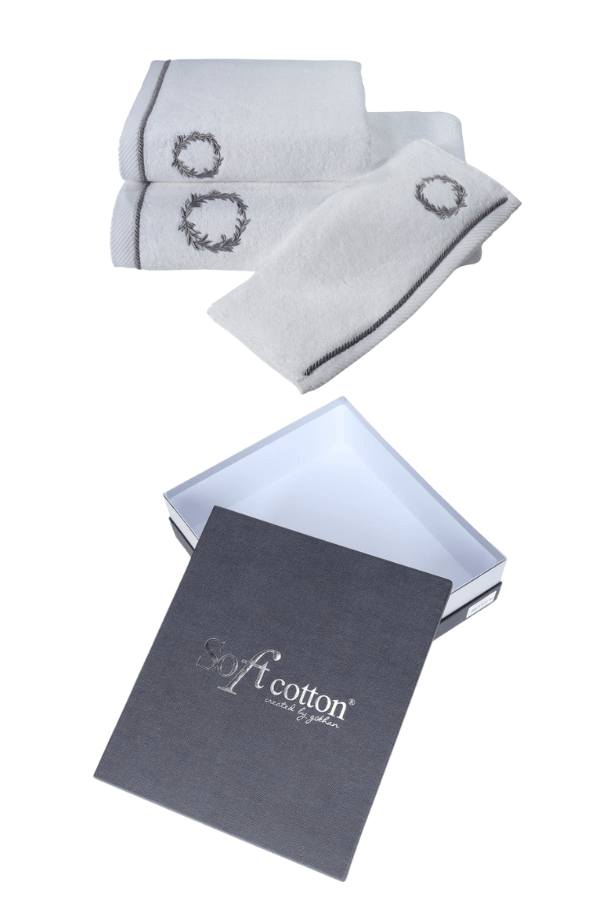 Dárkové balení ručník a osuška SEHZADE, 2 ks Bílá / stříbrná výšivka