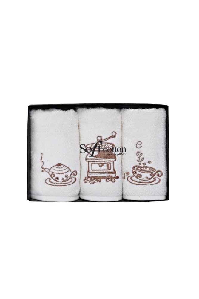 Prosoape de bucătărie COFFEE, 3 buc Alb / White