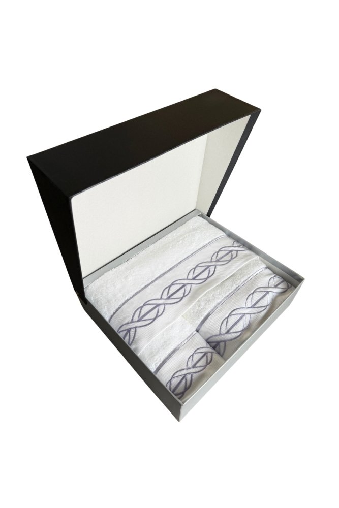 Set cadou prosoape și prosoape de corp VITA, 3 buc Alb – Broderie lila