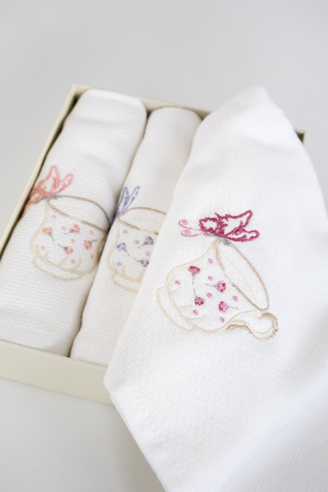 Kuchyňské utěrky TEA CUPS, 3 ks Bílá Sada