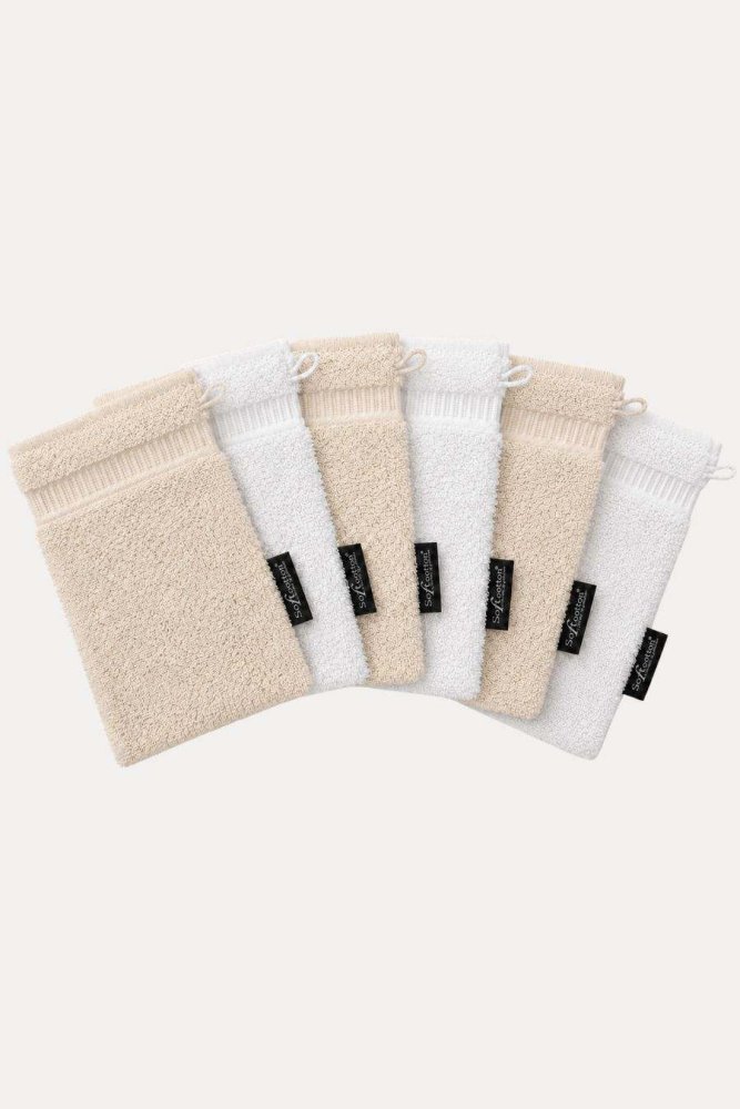 Set avantajos de mănuși de baie din frotir SOFT, 6 buc. Alb - Bej deschis / Beige